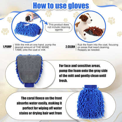 Teenyyou 2 Pcs Dog Towel Mitt Dry Bath Gloves Chenille Microfiber Paws Clean Pet Hair Washing Gloves Dog Grooming Mitts Bath Supplies for Cats Rabbits Horses Suitable for Long/Short/Poodle Fur(Grey)
