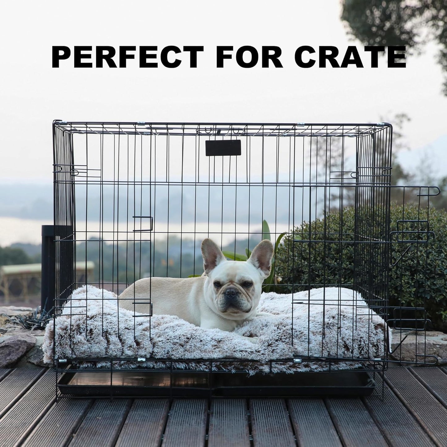 Bedfolks Waterproof Dog Crate Bed, Plush With Removable Washable Cover, Faux Fur Crate Pad for Medium Dogs, Fluffy Kennel 29"x21", Dark Grey