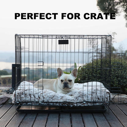 Bedfolks Waterproof Dog Crate Bed, Plush With Removable Washable Cover, Faux Fur Crate Pad for Medium Dogs, Fluffy Kennel 29"x21", Dark Grey