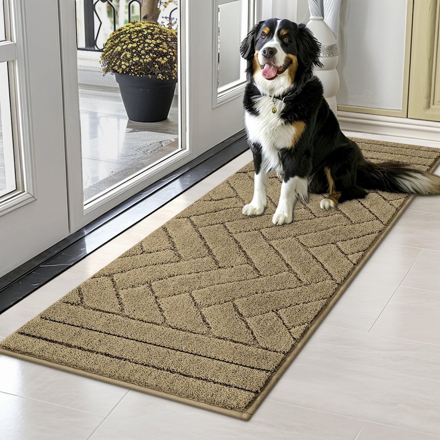 Tindbea Dog Mat for Mud Paws,Absorbs Moisture Dirt Non-Slip Washable Mud Mat for Dogs,Soft Rubber Backing Front Inside Pet Rug for Entryway, Dog Paws, Patio(20"x48",Charcoal)
