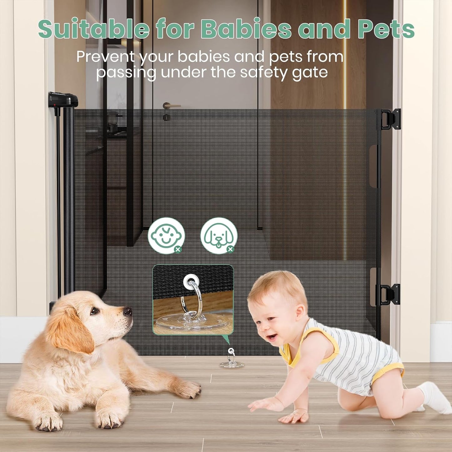 HAMOPY Retractable Baby Gate, 33" Tall, Extends up to 55" Wide, Durable Auto-Lock Baby Gates for Stairs, Mesh Dog Gate and Child Safety Gates for Doorways, Hallways, Indoor, Outdoor(Black)