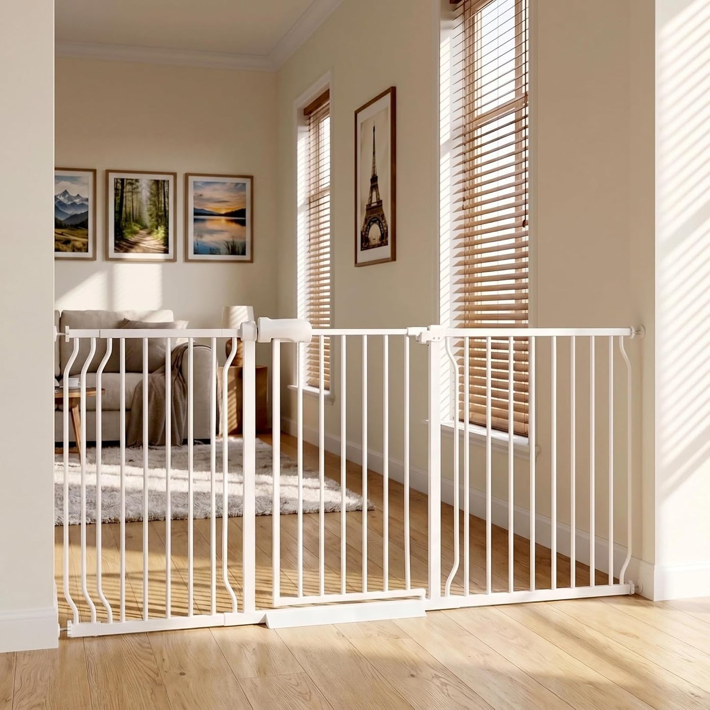 24-29 Inch Narrow Baby Gate, Pressure Mounted No Drilling Dog Gate for Stairs & Doorways, White Metal Safety Gate Indoor for Kids and Pets