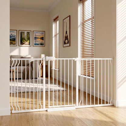 24-29 Inch Narrow Baby Gate, Pressure Mounted No Drilling Dog Gate for Stairs & Doorways, White Metal Safety Gate Indoor for Kids and Pets
