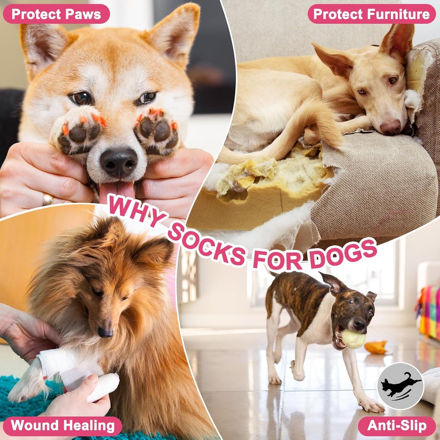 EXPAWLORER 6Pcs Anti-Slip Dog Socks to Prevent Licking Paws,Dog Shoes for Hot Pavement,Dog Booties Traction Control on Hardwood Floor,Boots & Paw Protectors, for Puppy Small Medium Large Senior Dogs