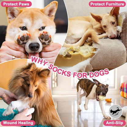 EXPAWLORER 6Pcs Anti-Slip Dog Socks to Prevent Licking Paws,Dog Shoes for Hot Pavement,Dog Booties Traction Control on Hardwood Floor,Boots & Paw Protectors, for Puppy Small Medium Large Senior Dogs
