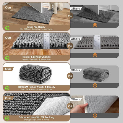 EHEYCIGA Super Absorbent Dog Door Mat for Muddy Paws 30x20 Inch Indoor, Front Doormat Outside Entrance, Quick Dry Chenille Washable Dog Crate Bed, Non-Slip Pet Rug Mud Mat Outdoor Entryway, Grey