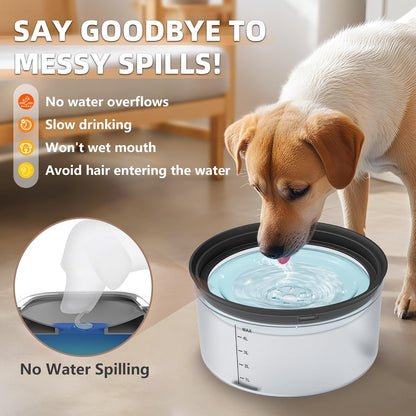 Decflow 1.2Gallon Dog Water Bowl No Spill, 4.5L Large Capacity Spill Proof Dog Bowls with Transparent Floating Disk, No Splash Slow Drinking Dog Bowl for Sloppy Messy Drinkers (Clear)