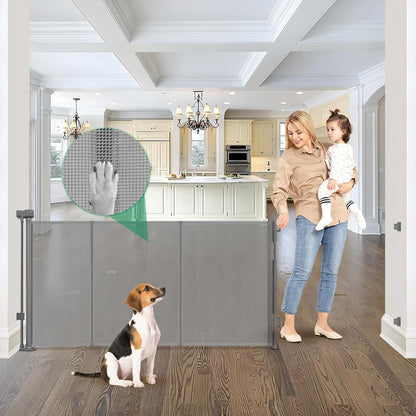 Reinforced 85 Inch Wide Retractable Dog Gate Extra Long Baby Gate with Support Rods – Prevent Crawling Under, Indoor Extra Wide Retractable Baby Gate Retractable Gate Outdoor Gates for Decks, White