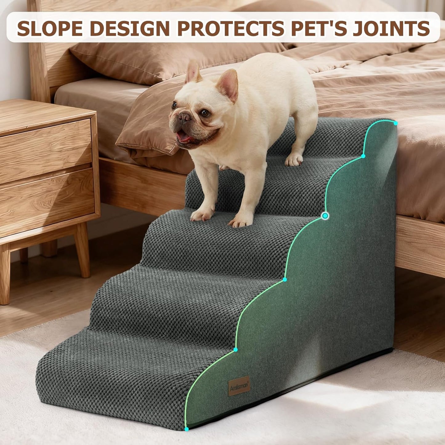 Aodisman Dog Ramp and Stairs for Small Dogs & Cats,3-Step Pet Stairs for Couch Sofa and Chair,Indoor Anti-Slip Dog Stairs for Old Cats and Puppy,Beige