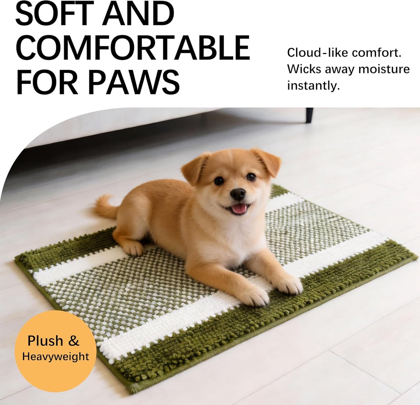 Dog Door Mat for Muddy Paws - Absorbent Quick-Dry Non-Slip Washable Chenille Pet Rug, Indoor Entryway Mat for Front Door & Crate (Brown, 24" L*16" W)