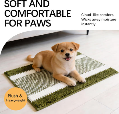 Dog Door Mat for Muddy Paws - Absorbent Quick-Dry Non-Slip Washable Chenille Pet Rug, Indoor Entryway Mat for Front Door & Crate (Brown, 24" L*16" W)