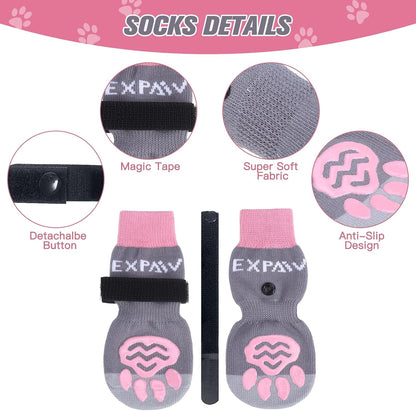 EXPAWLORER 6Pcs Anti-Slip Dog Socks to Prevent Licking Paws,Dog Shoes for Hot Pavement,Dog Booties Traction Control on Hardwood Floor,Boots & Paw Protectors, for Puppy Small Medium Large Senior Dogs