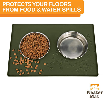 Neater Pet Brands Neater Mat Cat & Dog Food Mat, Waterproof & BPA-Free Silicone Placemat with Raised Edge for Under Food and Water Bowls, 19" x 12", Gunmetal Grey