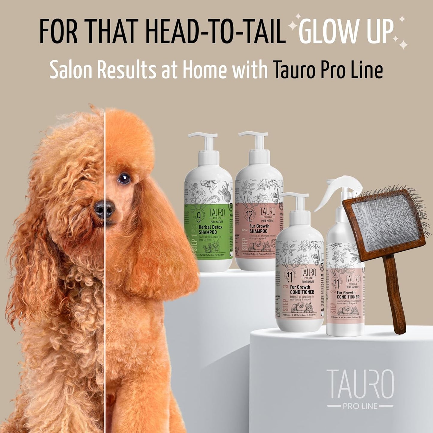 Tauro Pro Line Slicker Brush for Dogs & Cats, Deshedding, Dematting & Detangling Grooming Tool for Medium to Long Coats, Ideal for Doodles & Poodles, Flexible Cushion, Purple, Medium Size (M)