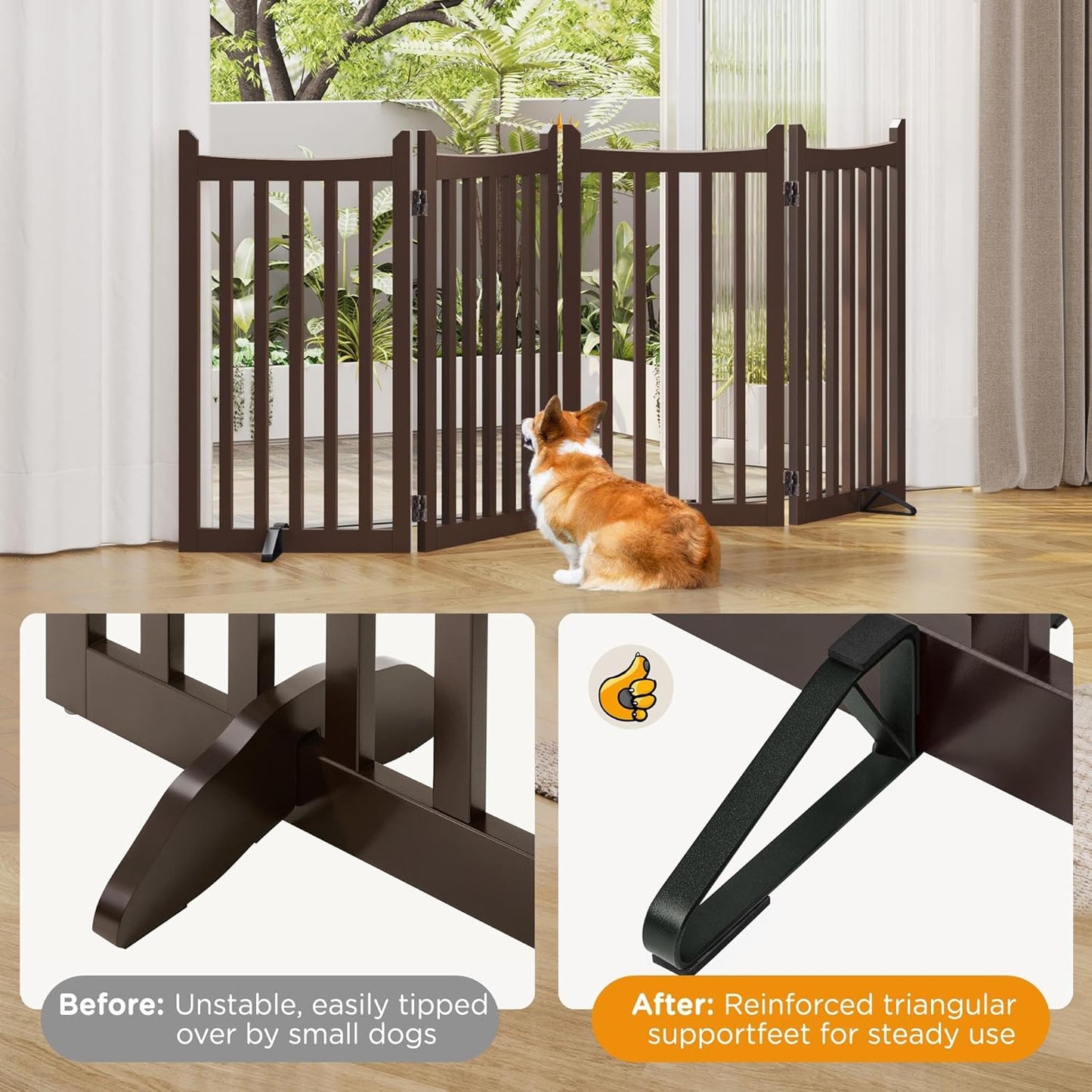 Yaheetech 36" H Extra Tall Freestanding Pet Gate 4-Panel Wooden Dog Fence with 2 Support Feet Folding Dog Gate for Indoor, Stairs, Doorways, Halls, Kitchen Wooden Pet Barrier White, 79.5" L x 36" H