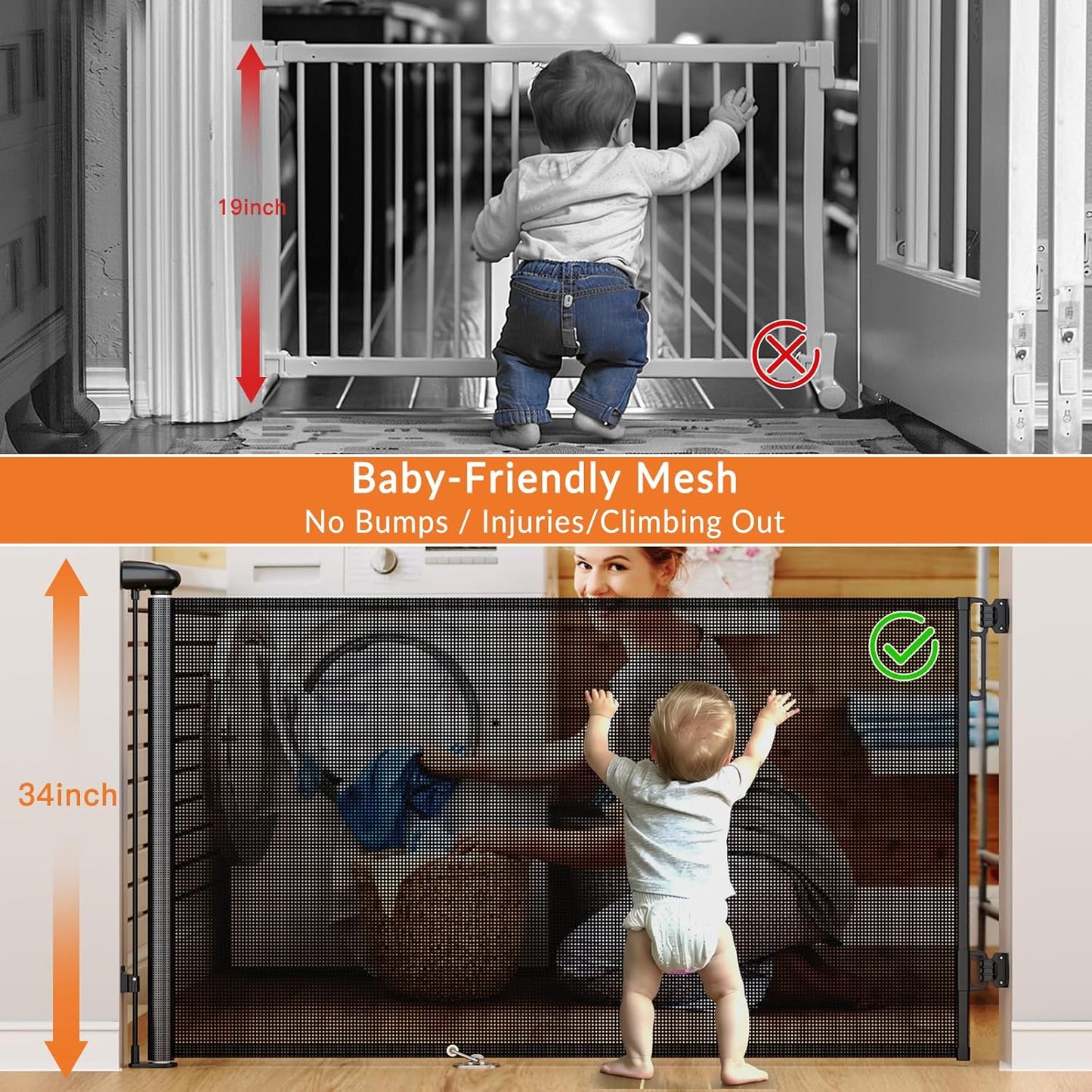 Uamector 138-Inch Extra Wide Retractable Baby Gate & Dog Gate, Reinforced Mesh Safety Gate Adjustable for Large Openings - Stairs, Doorways, Hallways - Indoor/Outdoor Use