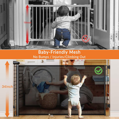Uamector 138-Inch Extra Wide Retractable Baby Gate & Dog Gate, Reinforced Mesh Safety Gate Adjustable for Large Openings - Stairs, Doorways, Hallways - Indoor/Outdoor Use
