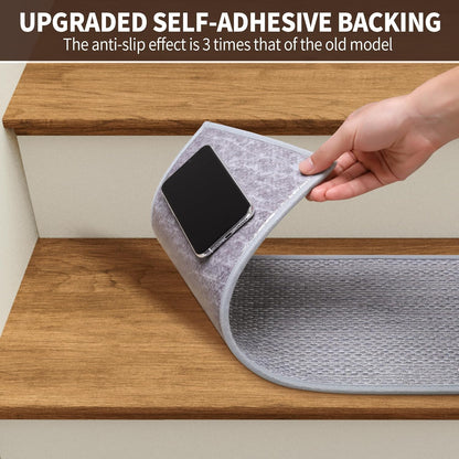 GROWLING Linen Stair Treads for Wooden Steps Indoor 30x8 inch, 15pcs Upgraded Self Adhesive Backing Non Slip Stair Carpets, Peel and Stick Stair Runner Rugs, Reusable Staircase Step Treads(Brown)