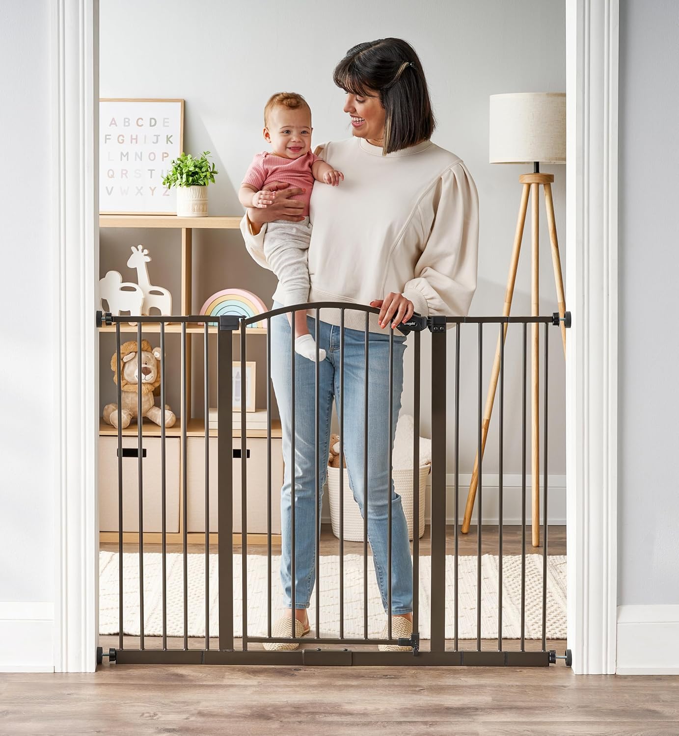 Regalo Safety 30.5-58" Extra Wide Arch Baby Gate with Door, Pressure Mount Walk Through Gate for Doorways & Bottom of Stairs, Babies, Toddlers & Pets, Tested & Safe, American Designed, American Owned