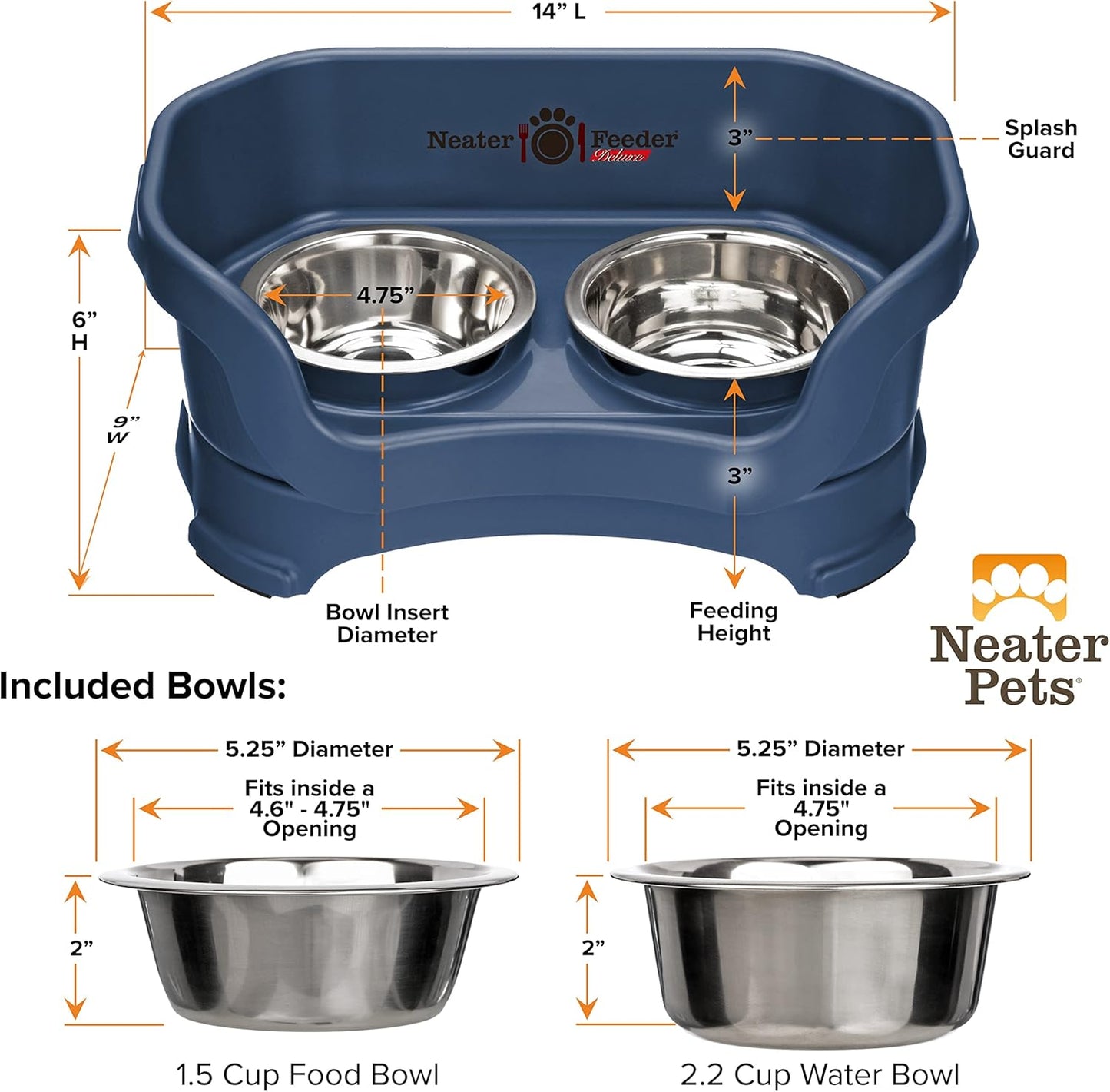 Neater Pet Brands Neater Feeder Deluxe Mess Proof Dog Bowls Elevated for Large Dogs Over 40 lbs, Made in USA, No Spill Raised Dog Food Bowl Stand Feeding Station, Food and Water Bowl Set, Black
