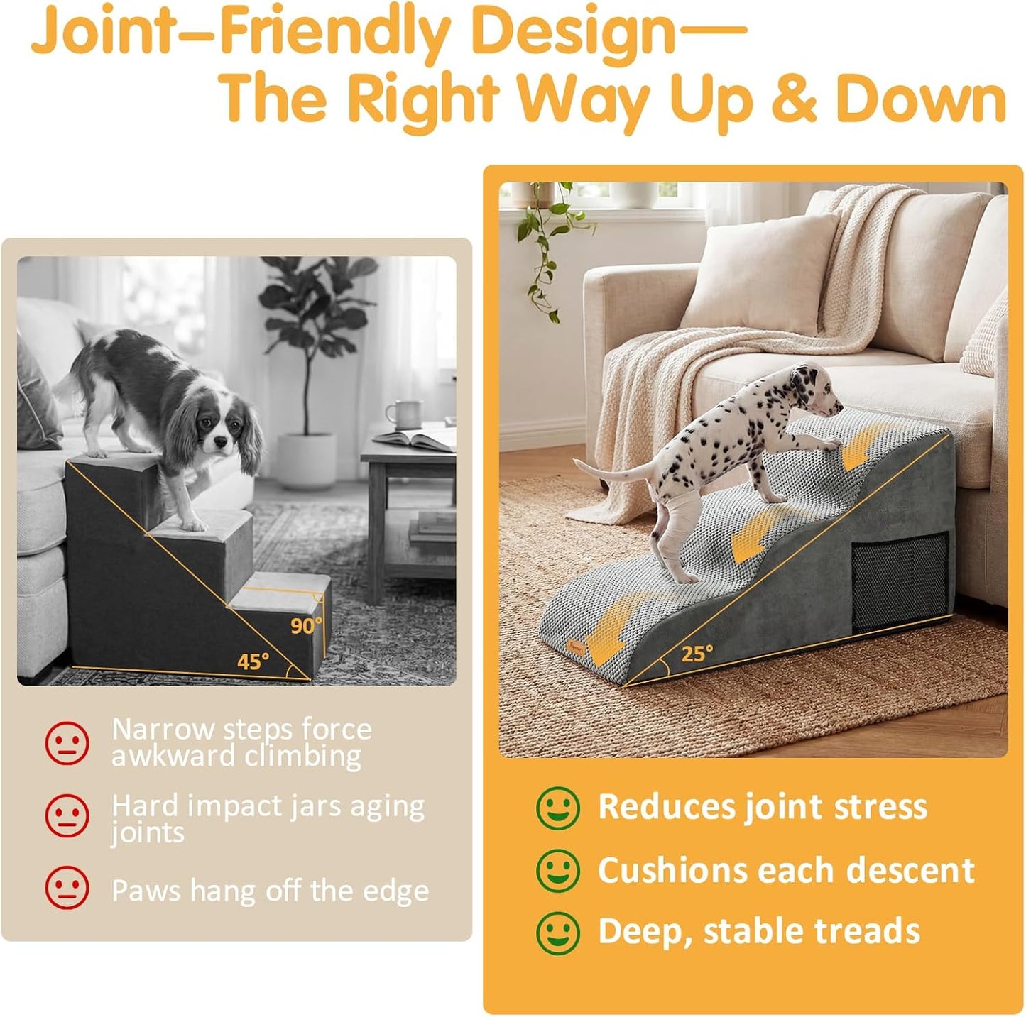 Topmart High Density Extended Foam Dog Ramp&Steps 2 Tiers,11.8" High,Non-Slip Dog Stairs,Soft Foam Pet Ladder with Removable Cover,Best for Injured,Older Cats,Pets with Joint Pain