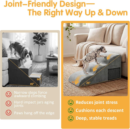 Topmart High Density Extended Foam Dog Ramp&Steps 2 Tiers,11.8" High,Non-Slip Dog Stairs,Soft Foam Pet Ladder with Removable Cover,Best for Injured,Older Cats,Pets with Joint Pain