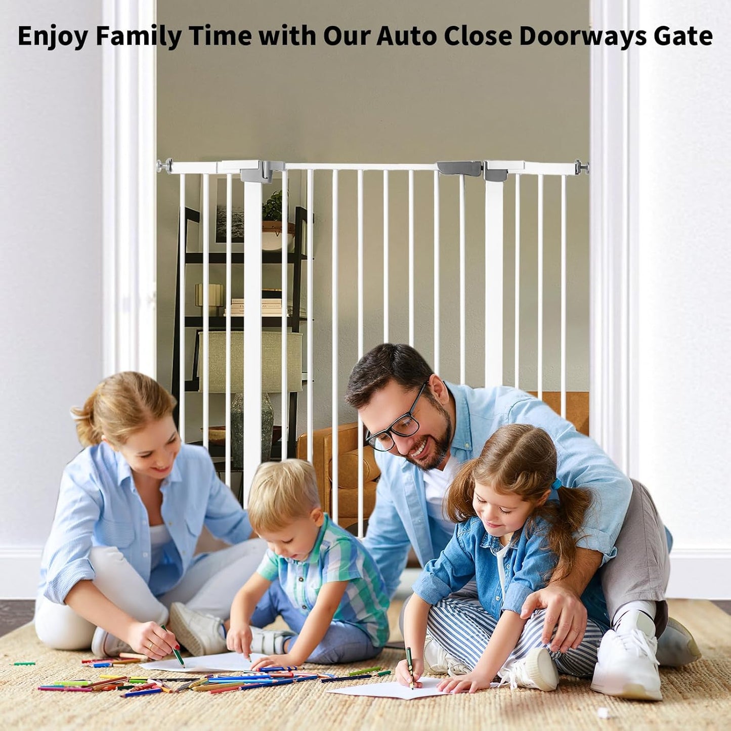 41 Inch Tall Baby Gate Auto Close Dog Gate Adjustable 29.92"-57.48" Wide Pressure Mounted Walk Through Swing Pet Gate for Doorways (White, 29.92"-57.48" Wide)