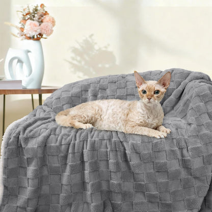 Luciphia Waterproof Dog Blanket, Leakproof Small Pet Blanket for Couch Sofa Bed Furniture Cover Protector, Washable Soft Sherpa Fleece with 3D Jacquard, Cozy Calming Reversible, Gray White, 40"x28"