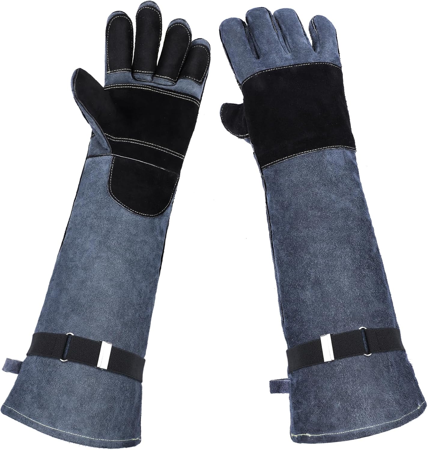 Heavy Duty Animal Handling Gloves - Cat Gloves Bite Proof, Ideal for Dog Training, Falconry, Welding, Gardening - 21.6 inch Grey Black
