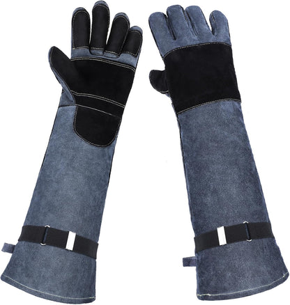 Heavy Duty Animal Handling Gloves - Cat Gloves Bite Proof, Ideal for Dog Training, Falconry, Welding, Gardening - 21.6 inch Grey Black