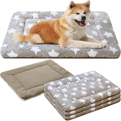 VitalCozy 4 Pcs Dog Crate Pads, Ultra Soft Warm Washable Anti-Slip Kennel Bed Mat for Pets, Reversible, Replaceable, Cage Liner for Small Medium Large Dogs and Cats (18 x 24 x 1.6 Inch,Star,Gray)