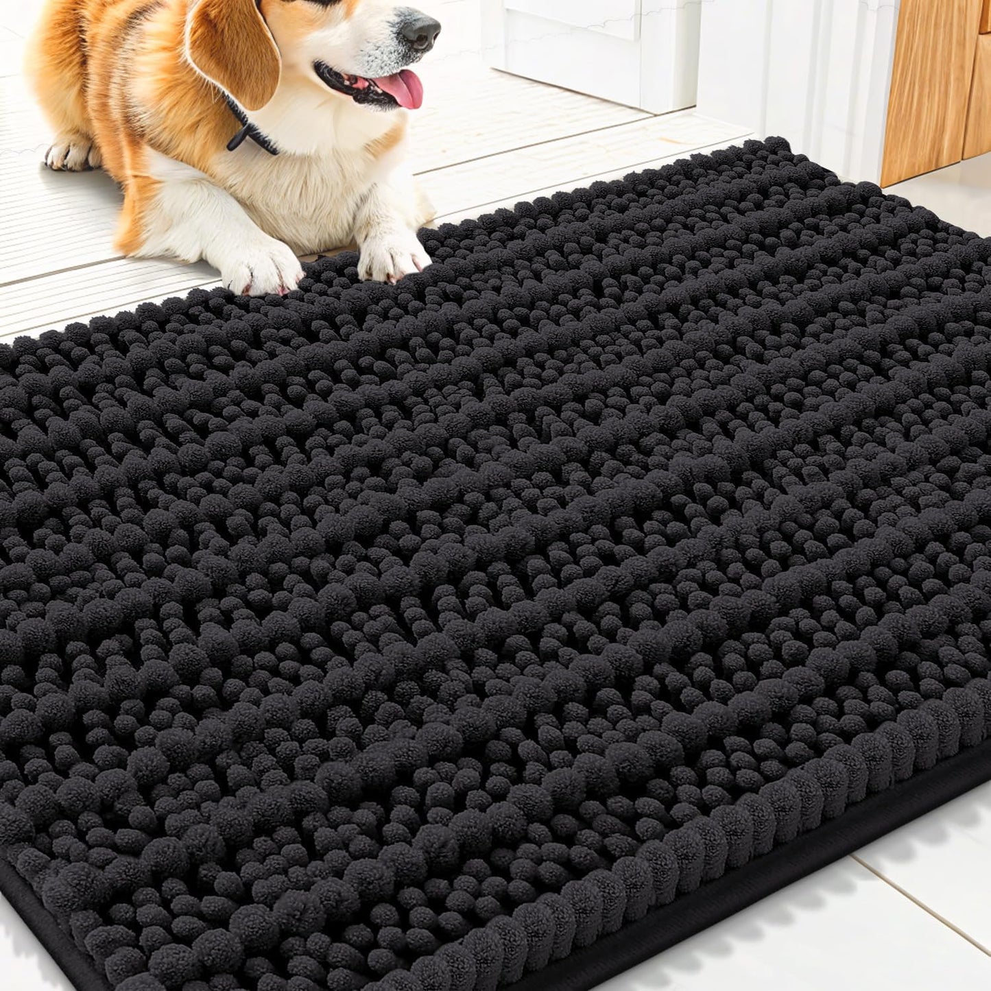 Smiry Dog Door Mat for Muddy Paws 30x20, Extra Soft Absorbent Chenille Doormat, Trap Moisture and Dirt, Non-Slip Machine Washable Front Door Mat for Indoor Entrance Inside Floor, Grey