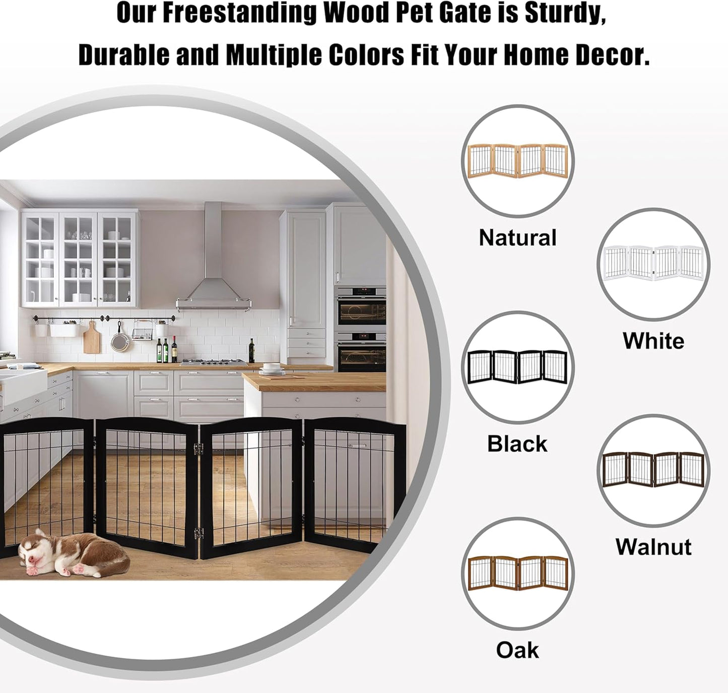 LZRS 2-Panel Freestanding Foldable Wood Dog Gate – Solid Wood & Steel Wire, Chew-Resistant Pet Barrier for Indoor Use, Ideal for Small to Medium Dogs, White