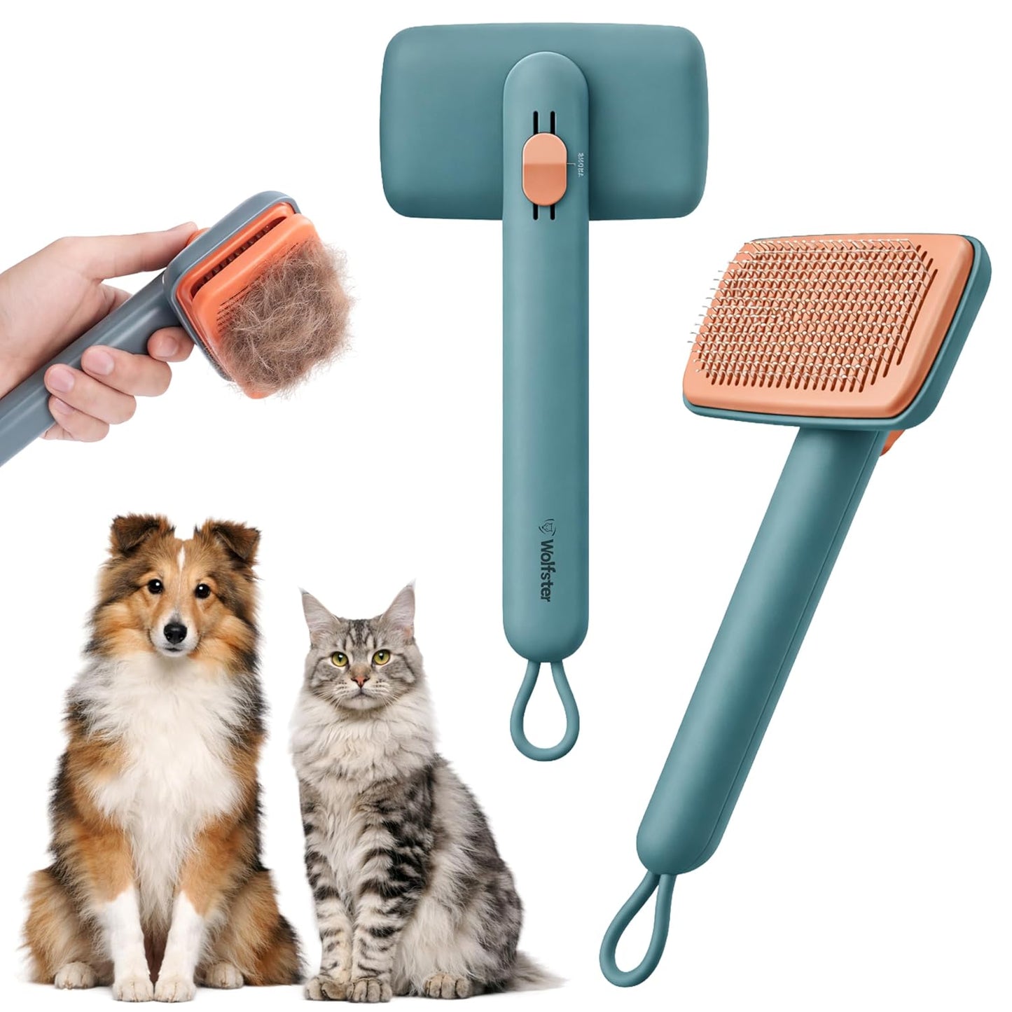 Wolfster Self Cleaning Slicker Brush for Dogs & Cats - Skin-Friendly Deshedding Brush & Undercoat Rake for Short, Medium and Long Hair Pets, Reduces Shedding by 90% (Parrot Green)