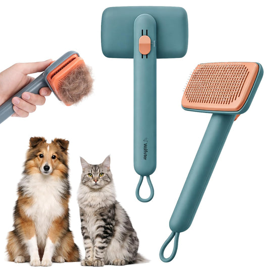 Wolfster Self Cleaning Slicker Brush for Dogs & Cats - Skin-Friendly Deshedding Brush & Undercoat Rake for Short, Medium and Long Hair Pets, Reduces Shedding by 90% (Parrot Green)