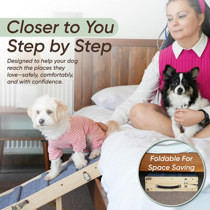 Dog Ramp for Bed – BuddyRamp Wooden Adjustable Pet Ramp 32.7” x 15.7” x 19.7”, Non-Slip Carpet Surface, Foldable & Portable, Ideal for Large, Medium and Small Dogs