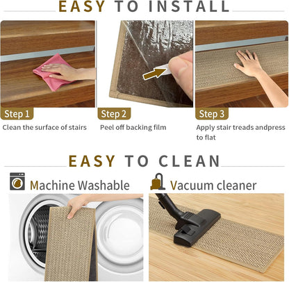SMILOOL Stair Treads Non Slip for Wooden Steps Indoor 9" x 36" 15 Pack Extra Wide Stair Tread Carpet Stairs Runner, Step Pads with Reusable Adhesive for Dogs Kids Elders, Machine Washable, Beige