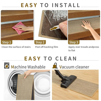 SMILOOL Stair Treads Non Slip for Wooden Steps Indoor 10" x 36" 4 Pack Extra Wide Stair Tread Carpet Stairs Runner, Step Pads with Reusable Adhesive for Dogs Kids Elders, Machine Washable, Beige
