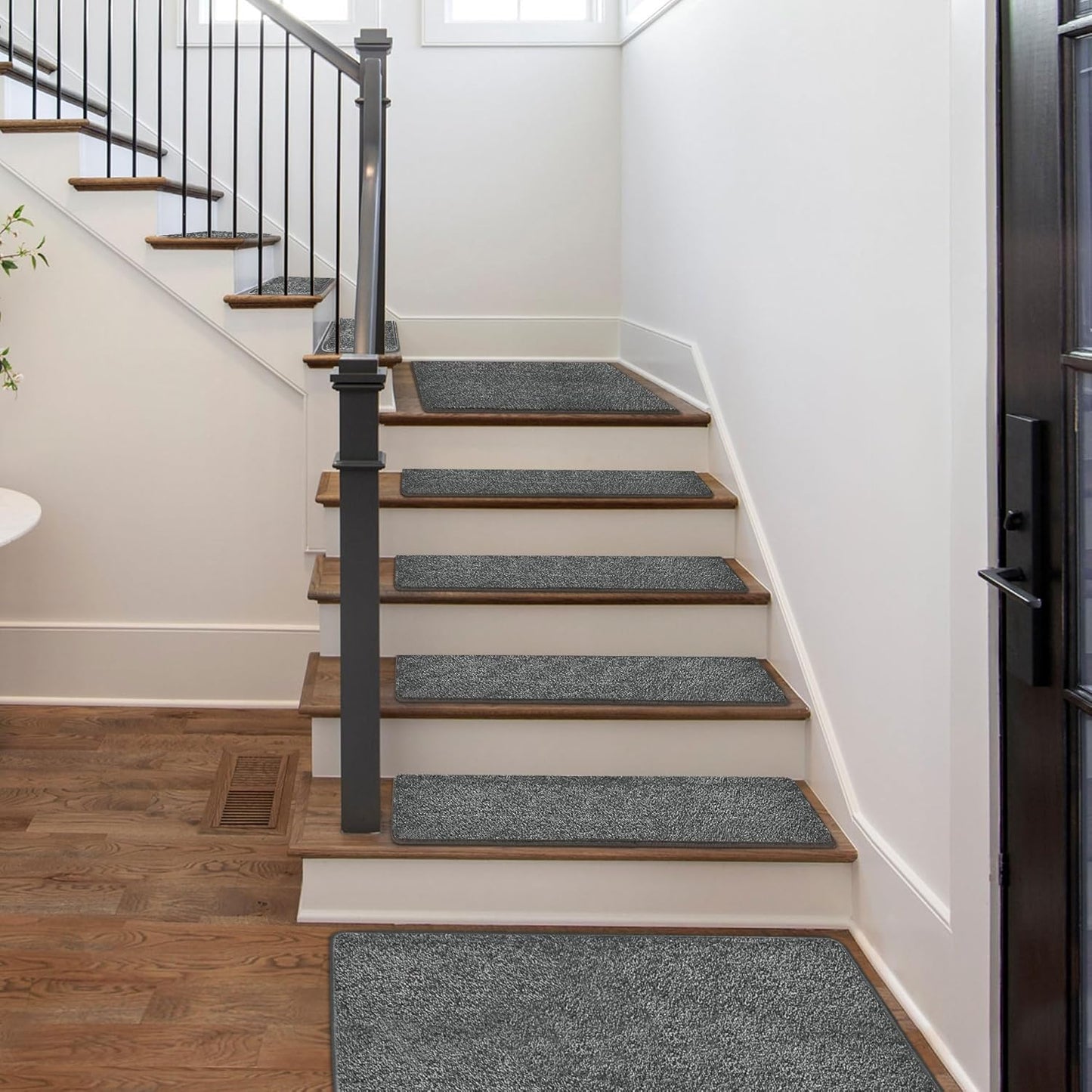 PURE ERA Bullnose Carpet Stair Treads Set Tape Free Non-Slip Indoor Stair Protectors Pet Friendly Rugs Covers Soft Skid Resistant Washable Reusable 9.5" x 30"(14 Pieces,Cream Gray)