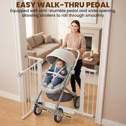 Mumeasy 29.7-46" Baby Gate for Stairs, Pressure Mounted Dog Gate for Doorways, Auto Close Walk Through Pet Gate Indoor, Extra Wide Metal Child Safety Gate, Mom's Choice Awards Winner, Black