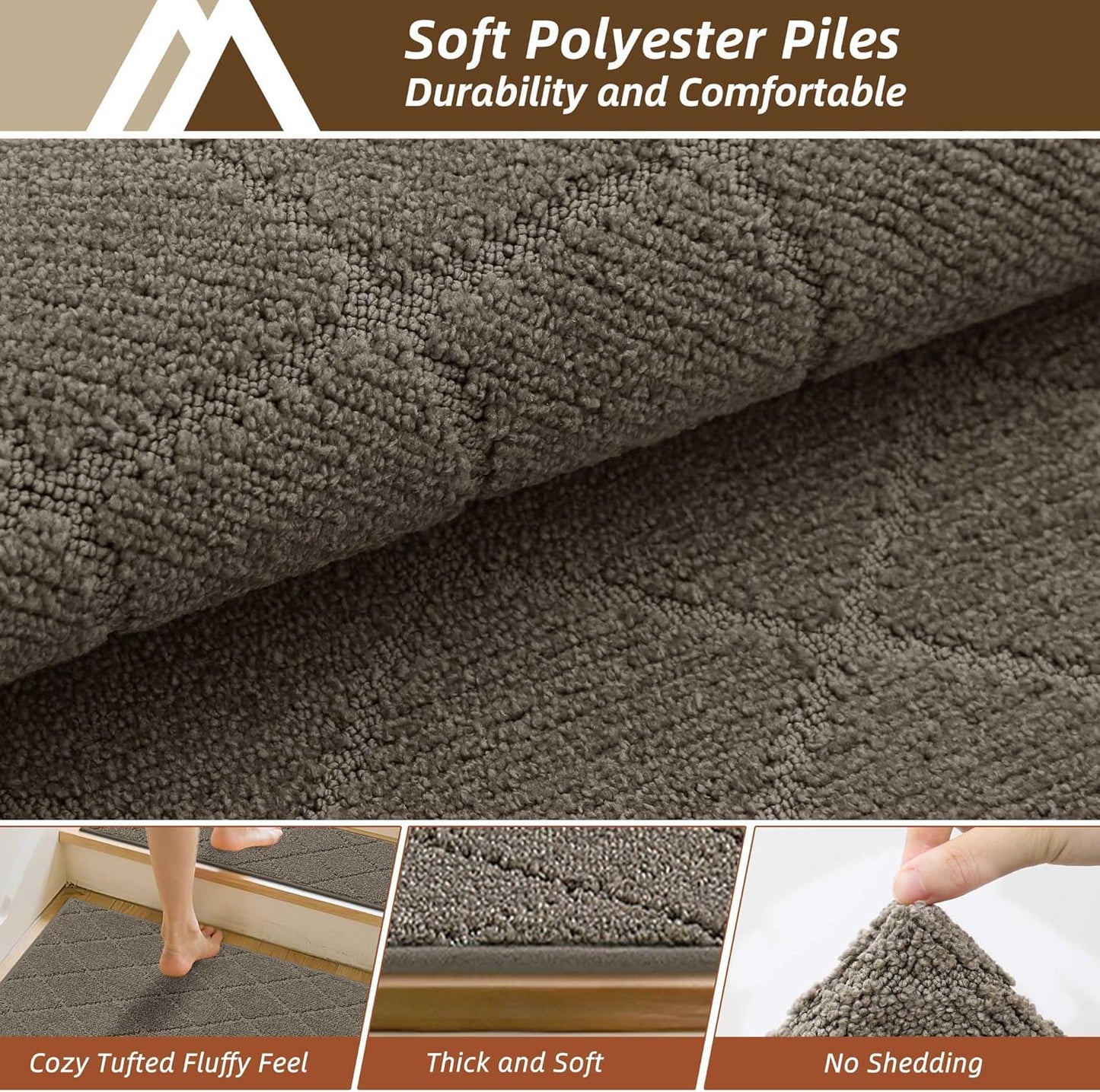 COSY HOMEER Edging Stair Treads Non-Slip Carpet Mat 28inX9in Indoor Stair Runners for Wooden Steps, Edging Stair Rugs for Kids and Dogs, 100% Polyester TPE Backing (7pc, Beige)