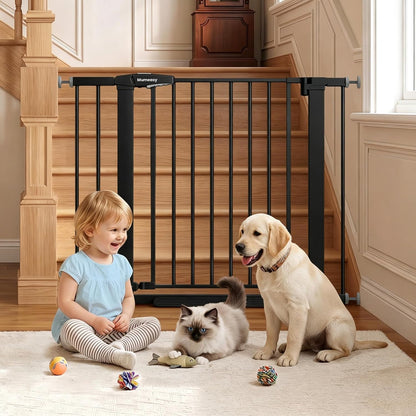 Baby Gate for Stairs, 29.7-40.6" Auto Close Dog Gate Indoor for Doorways, Dual-Lock Design, Adjustable Pet Gate No Drilling with Walk Thru Door for Hallways, Stroller Friendly, Black