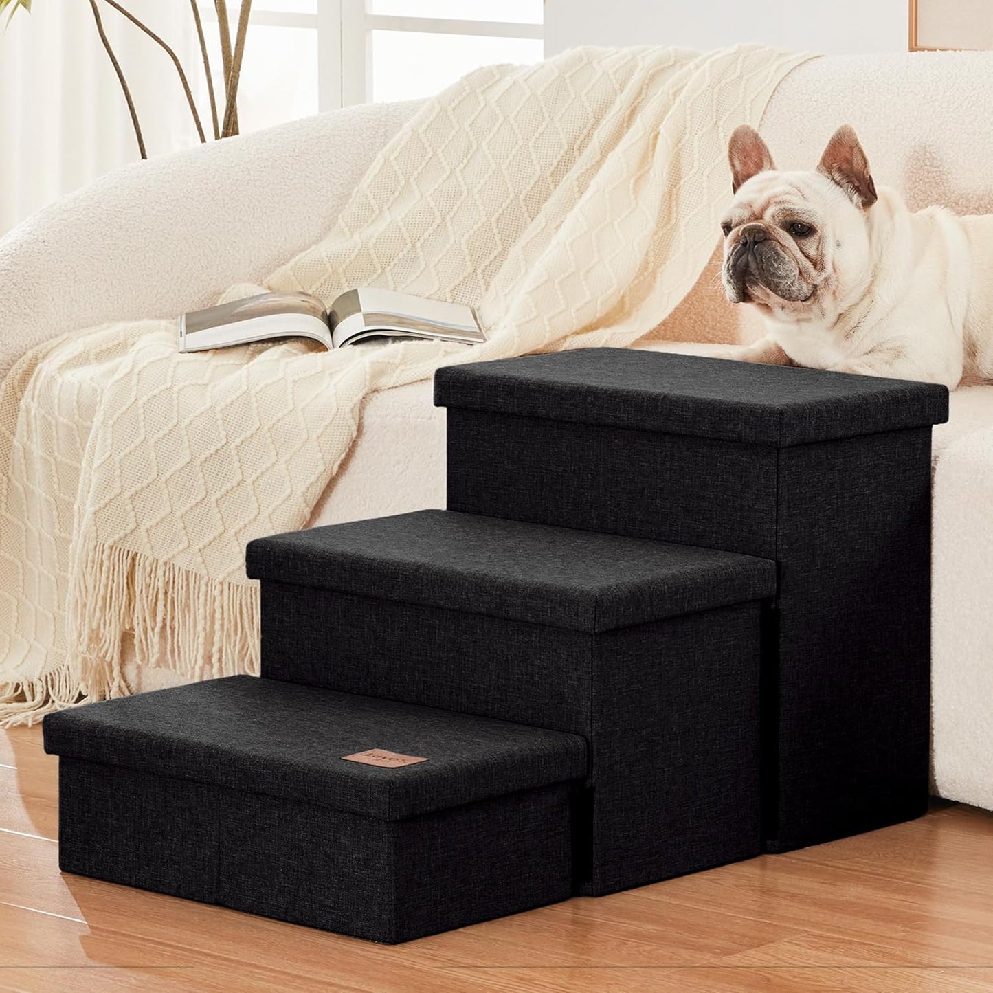 Love's cabin Dog Stairs with Storage 13" H, Foldable Pet Stairs for Small Medium or Large Dogs, Cat Puppy Steps Ramp with Zip up to 150 lbs, Solid Grey, 2 Steps
