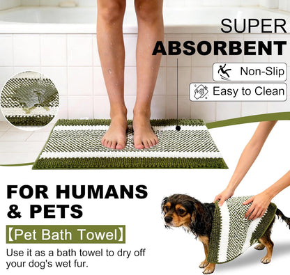 pobopobo Dog Door Mat for Muddy Paws - Absorbent & Washable Chenille Rug, Non-Slip Dirt Trapper for Indoor Outdoor Entryway, Quick Dry Pet Mat for Muddy Dogs (Striped Gray-Blue&White, 24" x 16")