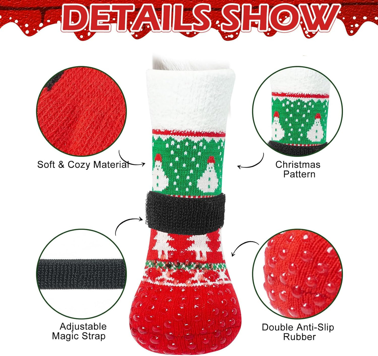EXPAWLORER Anti Slip Dog Socks to Prevent Licking Paws, Dog Shoes for Hot Pavement, Dog Booties for Small Medium Large Senior Dogs, Traction Control Boots & Paw Protectors for Hardwood Floors