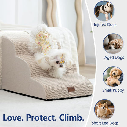 GoGoBunny Ramp Dog Stairs for Couch Sofa and Chair 15.7" H, 3-Step Pet Steps for Small Dogs and Cats, Non-Slip Waterproof Fabric Cover, Stable and Balanced Indoor Step, Pets Friendly, Grey