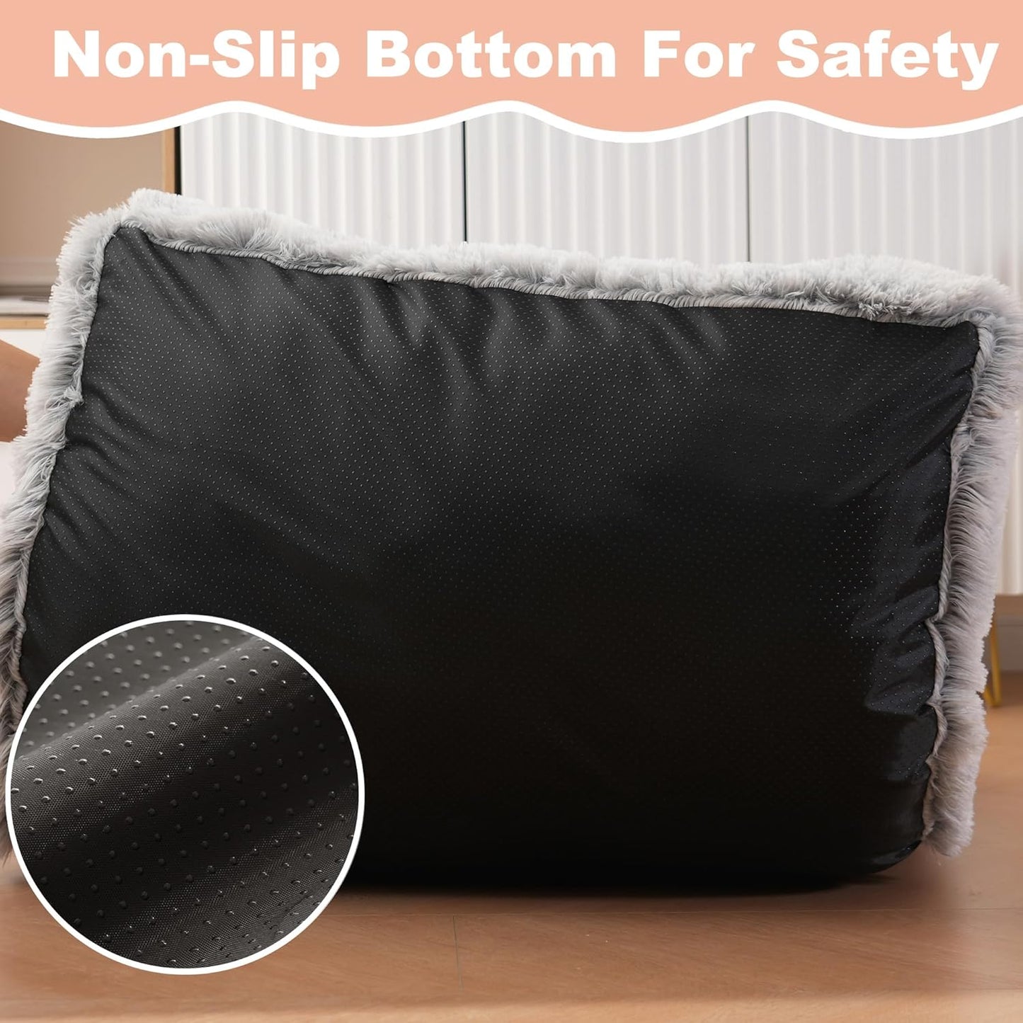 Bedfolks Waterproof Dog Crate Bed, Plush With Removable Washable Cover, Faux Fur Crate Pad for Medium Dogs, Fluffy Kennel 29"x21", Dark Grey