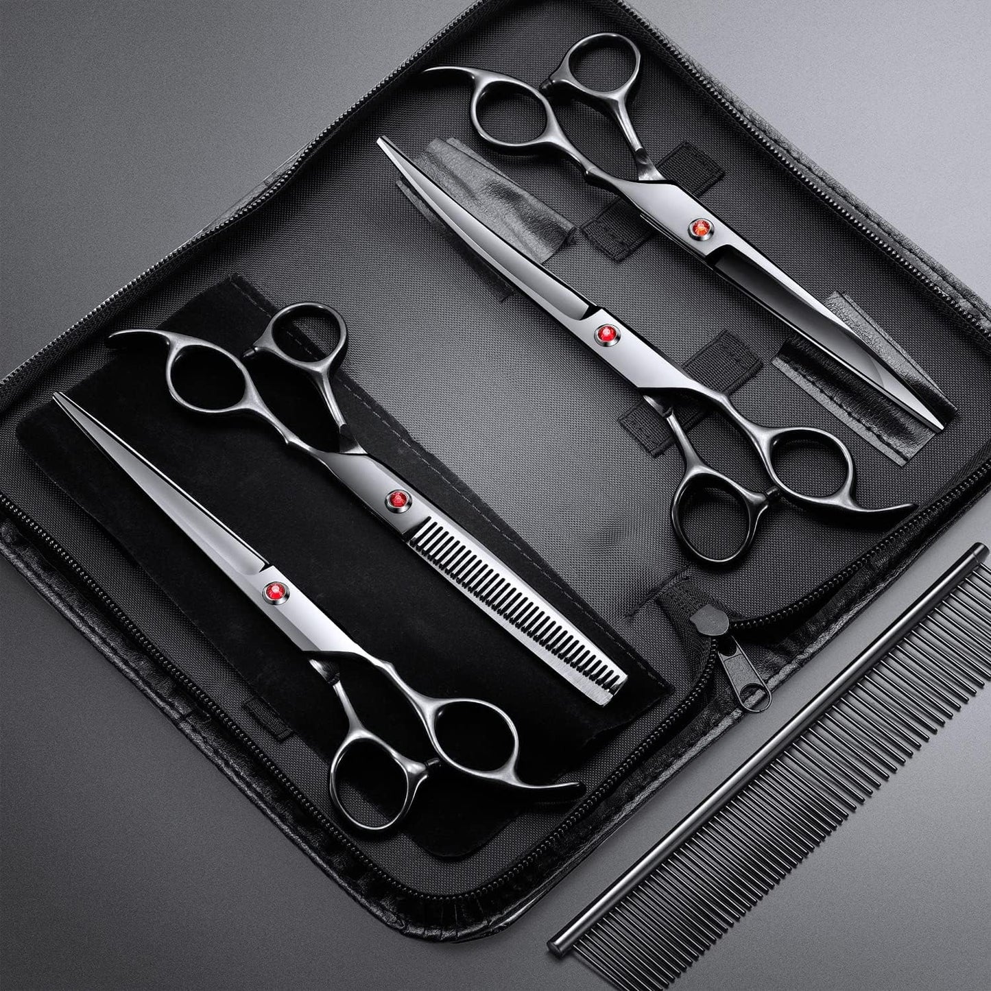 Gimars Titanium Coated Professional 6 in 1 4CR Stainless Steel Dog Grooming Scissors with Safety Round Tip, Heavy Duty Pet Grooming Scissor for Dogs, Cats and Other Animals