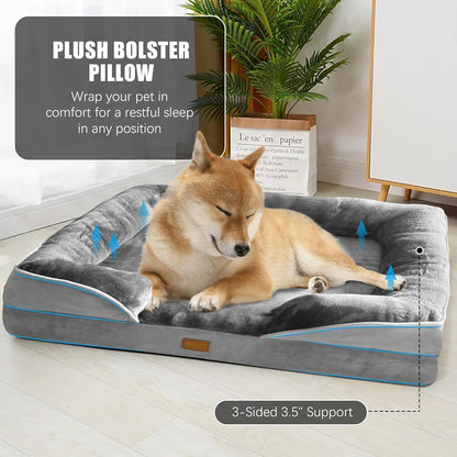 Spotted Play Orthopedic Dog Bed with Sides - Dog Sofa Beds for Medium Dogs, Supportive Foam Pet Couch Bed with Washable Removable Cover, Waterproof Lining and Non-Slip Bottom, Grey - M