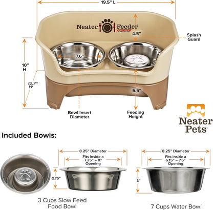 Neater Feeder Express Mess Proof Dog Bowls Elevated for Small Breeds under 15 Lb, Made in USA, No Spill Raised Dog Food Bowl Stand, Stainless Steel Food and Water Bowl Set, Feeding Station, Cappuccino